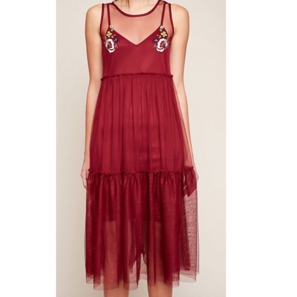 Romantic Burgundy Embellished Dress
